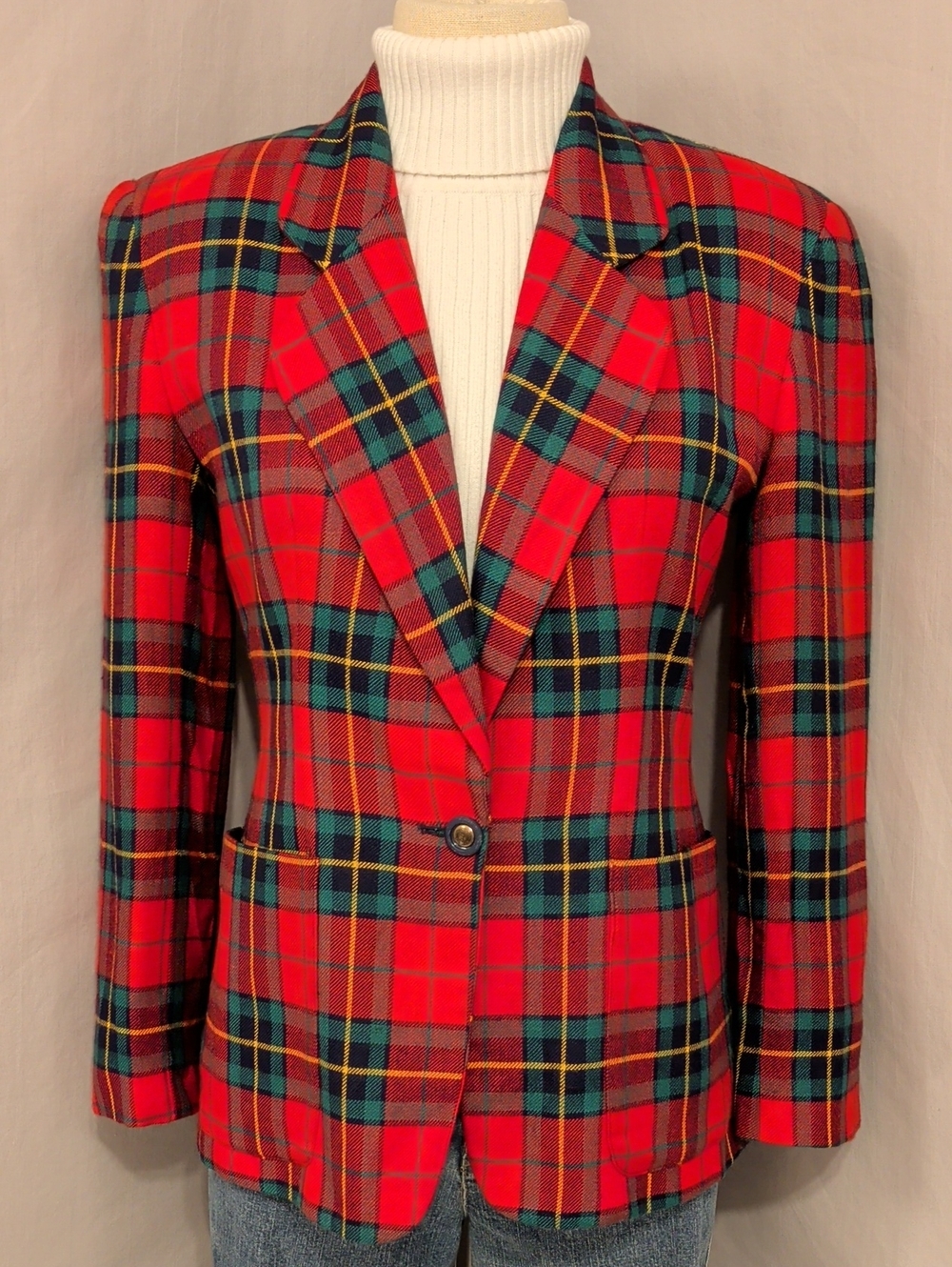 Vintage Bright Red Plaid Tailored Blazer Tailored Single Button Suit Jacket SeeM